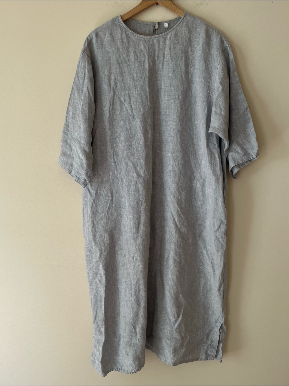 Muji 100% Linen Midi Dress 3/4 Sleeve Gray